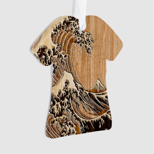 Hokusaiの素晴らしい波のタケ木製のスタイル オーナメント (正面)