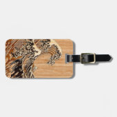 Hokusaiの素晴らしい波のタケ木製のスタイル ラゲッジタグ (正面横)