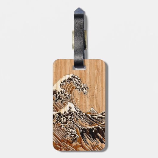 Hokusaiの素晴らしい波のタケ木製のスタイル ラゲッジタグ (裏面縦)