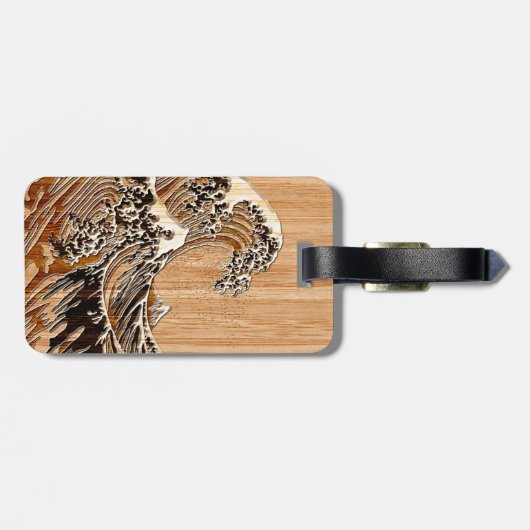 Hokusaiの素晴らしい波のタケ木製のスタイル ラゲッジタグ (裏面横)