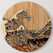 Hokusaiの素晴らしい波のタケ木製のスタイル 缶バッジ