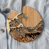 Hokusaiの素晴らしい波のタケ木製のスタイル 缶バッジ (インサイチュ)