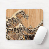 Hokusaiの素晴らしい波のタケ木製の穀物のスタイル マウスパッド (マウス)