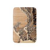 Hokusaiの素晴らしい波のタケ木製の象眼細工のスタイル バスマット (正面縦)