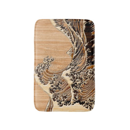 Hokusaiの素晴らしい波のタケ木製の象眼細工のスタイル バスマット (正面縦)