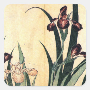 Hokusaiの芸術の絵画のアイリス花 スクエアシール