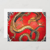 Hokusaiの金ゴールドの日本のなドラゴンの郵便はがき ポストカード (正面/裏面)