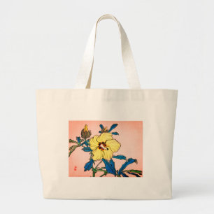HOKUSAI日本のなWOODBLOCKの花のトートバック ラージトートバッグ
