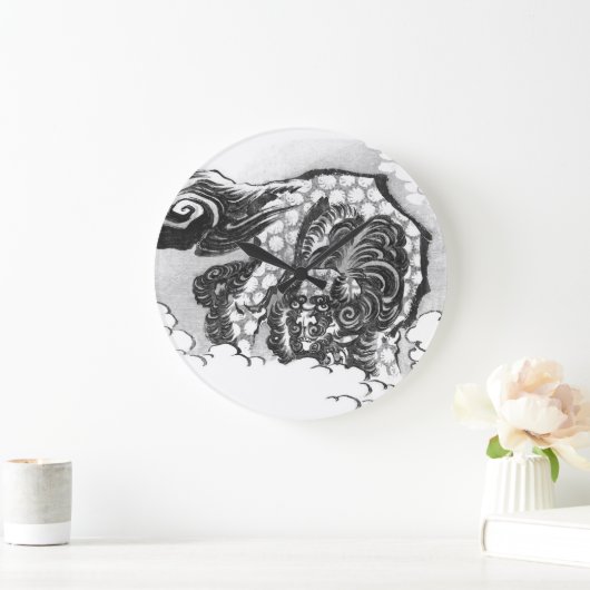 Hokusai著日本のなインクShishiの保護者のライオン ラージ壁時計 (ホーム)