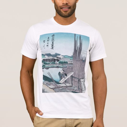 Hokusai著日本のな建築の木工事Ukiyo-e Tシャツ (正面)