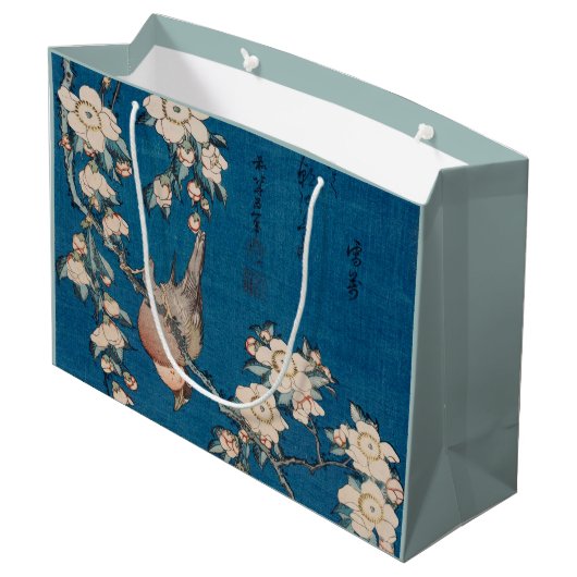 Hokusai著泣くさくらんぼの枝のBullfinch ラージペーパーバッグ (裏面アングル)