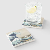 Hokusai著神奈川を離れた元通りにされた素晴らしい波 ストーンコースター (横)