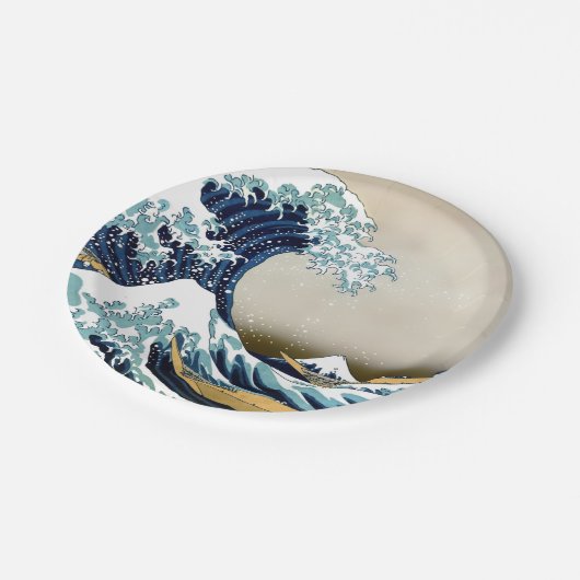 Hokusai著神奈川を離れた元通りにされた素晴らしい波 ペーパープレート (アングル)