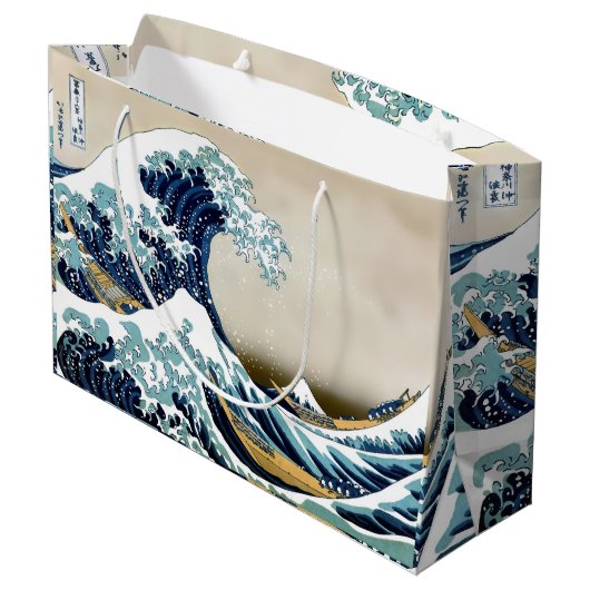 Hokusai著神奈川を離れた高品質で素晴らしい波 ラージペーパーバッグ (裏面アングル)
