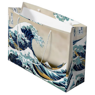 Hokusai著神奈川を離れた高品質で素晴らしい波 ラージペーパーバッグ