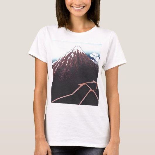 Hokusai、日本語著富士山Ukiyo-e Tシャツ (正面)