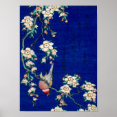 Hokusai Bullfinch on a Weeping Cherry Branch ポスター (正面)