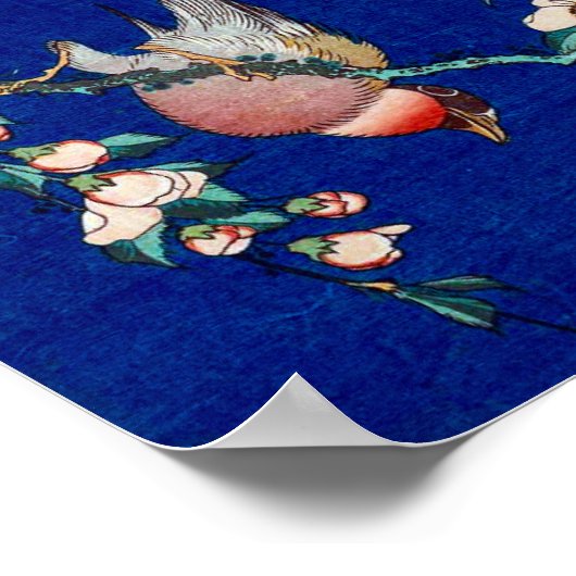 Hokusai Bullfinch on a Weeping Cherry Branch ポスター (角)