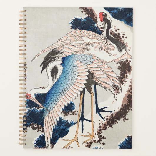 Hokusai Japanese Art Two Cranes Snowy Pine プランナー手帳 (正面)