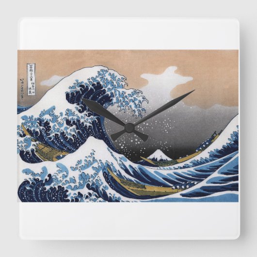 Hokusai , “ The Great Wave off Kanagawa ” スクエア壁時計 (正面)