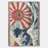 HOKUSAI "The Great Wave" & Rising Sun Flag & Cat スローブランケット (正面縦)