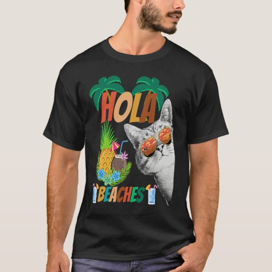 Hola Beaches Cat wearing Glasses for Man & Women F Tシャツ (正面)