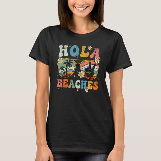 Hola Beaches Groovy Retro  Beach Vacation  Summer Tシャツ (正面)