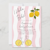 Hola Bebe Pink Stripes Lemons Girl Baby Shower 招待状 (正面)