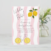 Hola Bebe Pink Stripes Lemons Girl Baby Shower 招待状 (スタンド正面)