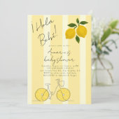 Hola Bebe Yellow Stripes Lemons Baby Shower 招待状 (スタンド正面)