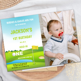 Hold in one Golf Birthday Invitations with photo 招待状