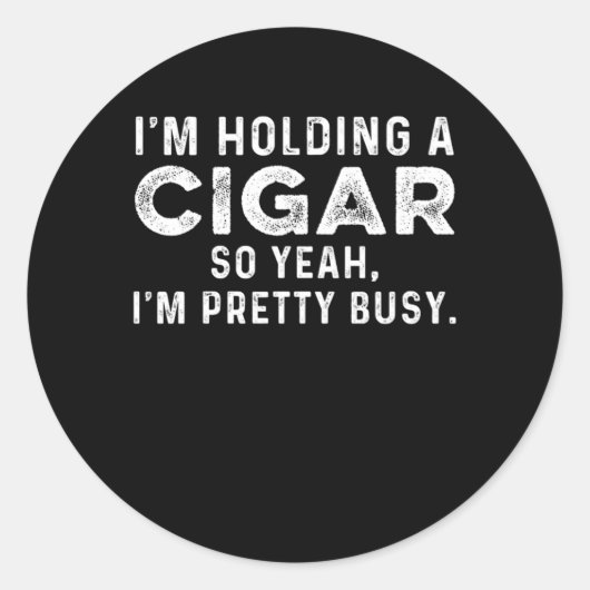 Holding Cigar Smoker Humidor Tobacco Cigars Lover  ラウンドシール (正面)