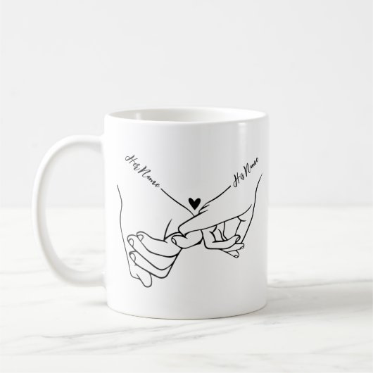 Holding Hands Custom Name Valentine Mug コーヒーマグカップ (左)