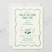 Hole In One 1st Birthday Par-tee Hand Drawn Green 招待状 (正面)