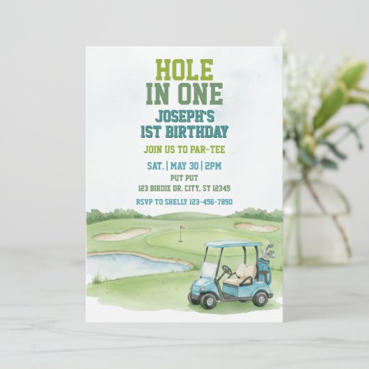 Hole In One, Blue Golf 1st Birthday 招待状 (スタンド正面)