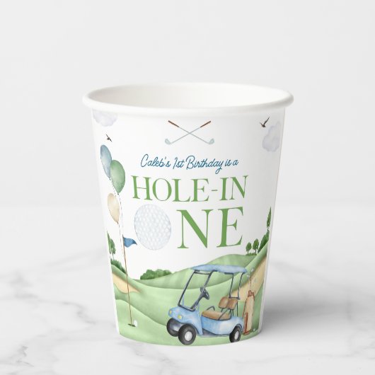 Hole In One Boy Golf First Birthday Par-Tee 紙コップ (裏面)
