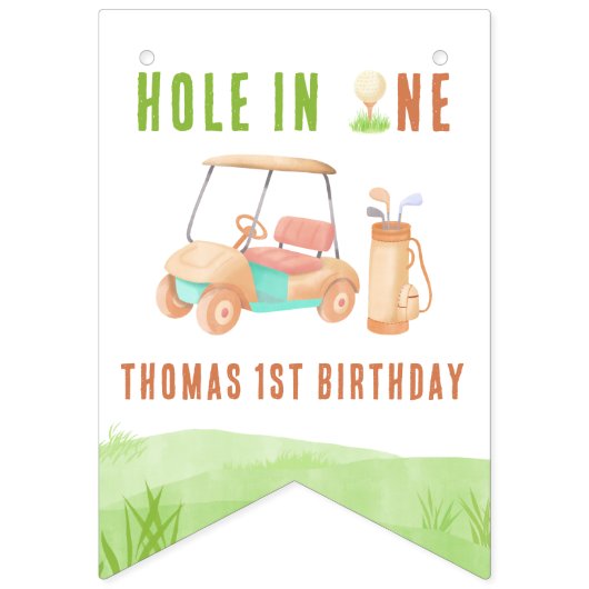 Hole In One First Birthday Party バンティングフラッグ (第1の旗)