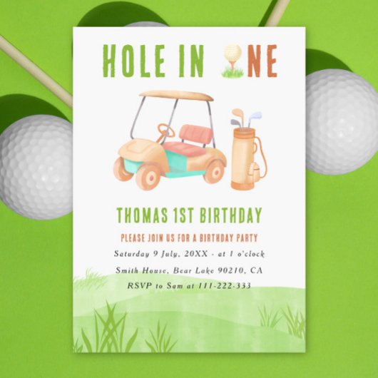 Hole In One First Birthday Party 招待状