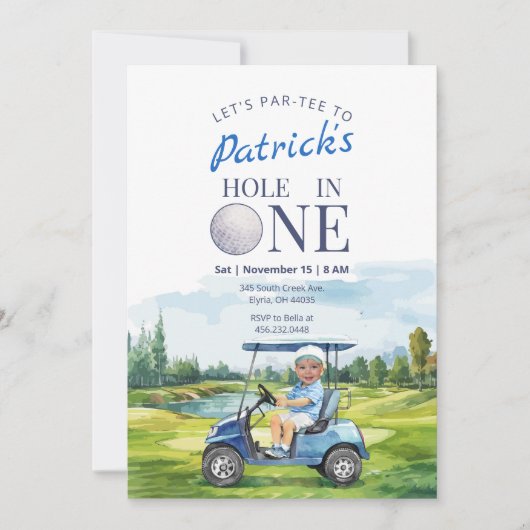 Hole In One Golf 1st Birthday Photo Invitation 招待状 (正面)