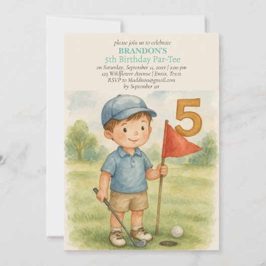 Hole in One Golf Boy 5th Birthday Par-Tee 招待状 (正面)