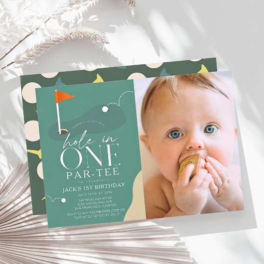 Hole in One Golf Course Photo 1st Birthday Par-Tee 招待状