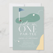 Hole in One Golf Fairway Par-Tee Boy 1st Birthday 招待状 (正面)