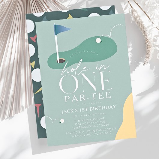 Hole in One Golf Fairway Par-Tee Boy 1st Birthday 招待状