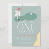 Hole in One Golf Fairway Par-Tee Girl 1st Birthday 招待状 (正面)