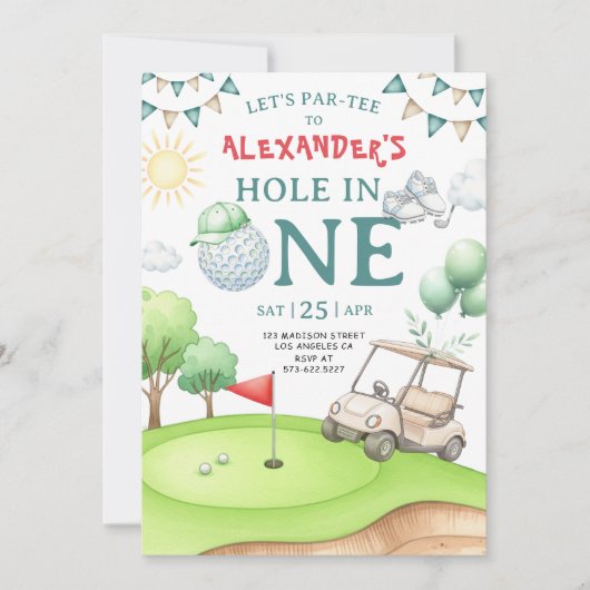 Hole in One Golf First Birthday Invitation  招待状 (正面)