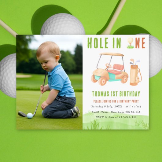 Hole In One Golf First Birthday Party 招待状
