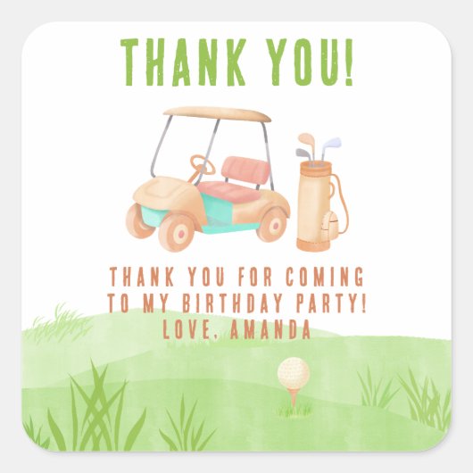 Hole In One Golf First Birthday Thank you スクエアシール (正面)