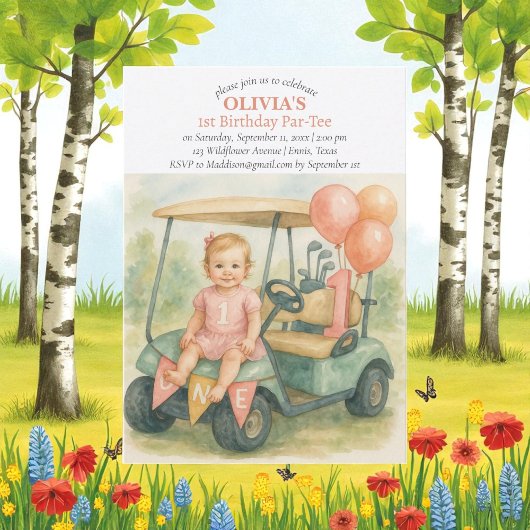 Hole in One Golf Girl 1st Birthday Par-Tee 招待状