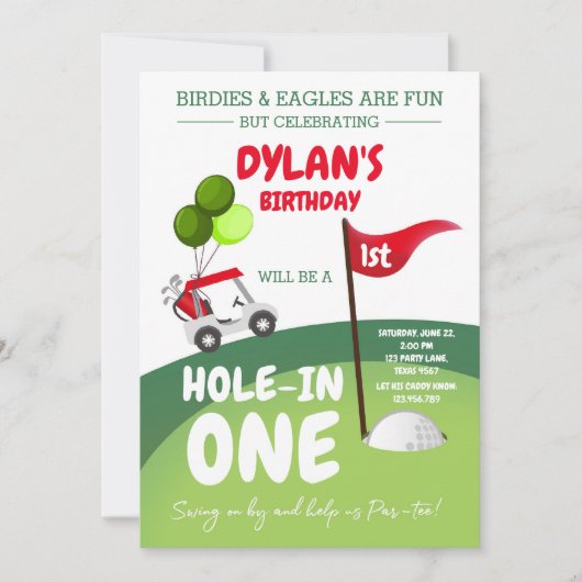 Hole In One Golf Par-tee 1st Birthday Invitation 招待状 (正面)