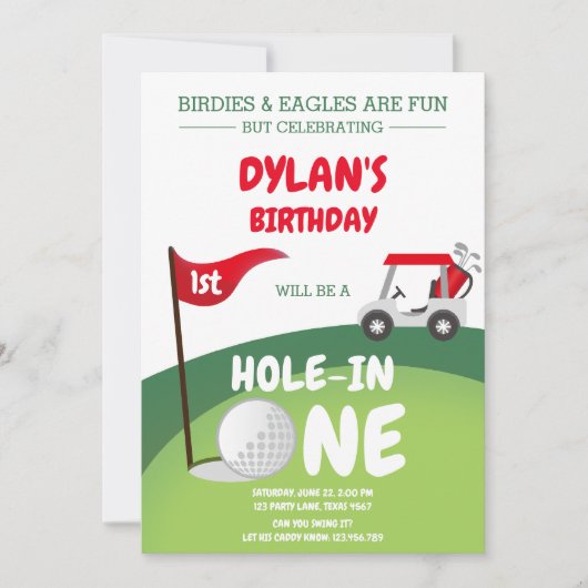 Hole In One Golf Par-tee 1st Birthday Invitation 招待状 (正面)